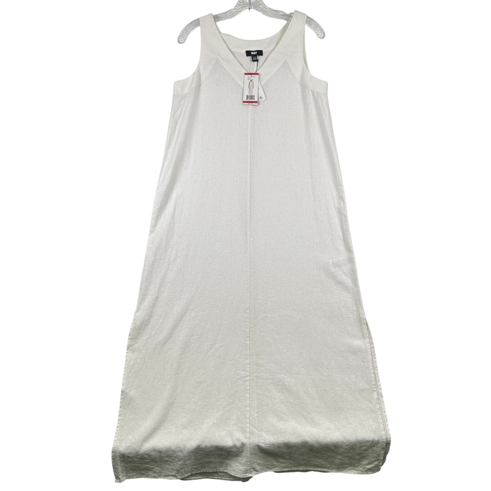 DKNY Dress‎ Womens XS Linen Blend White Sleeveless Maxi V-Neck P41C8FZK New